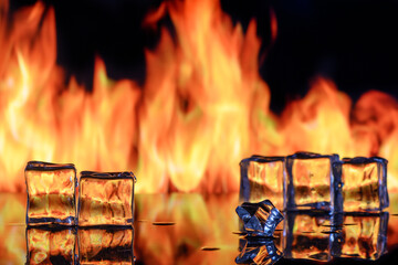ice cubes on fire background for alcoholic cocktail 11