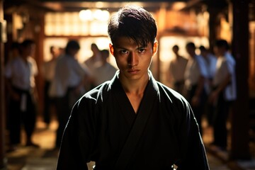 Naklejka premium Martial arts master in training room