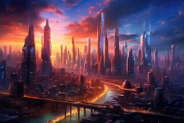 Cyberpunk City at Sunrise