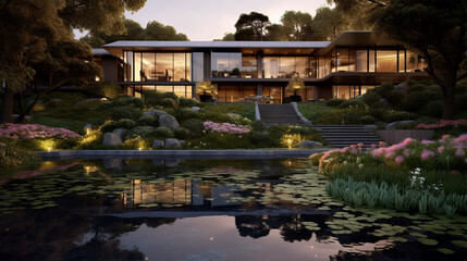 Obraz premium Tranquil cityscape with greenery, lake, reflection, and beautiful architecture