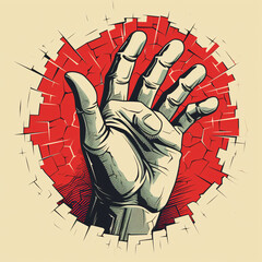 Modern Logo: Strong Hand Breaking Through Barrier