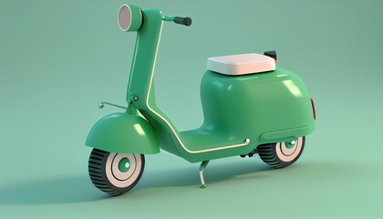 green electric scooter, 3d isometric on a light green background. Photo in high quality