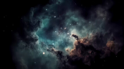 Fototapeta premium Deep space, smoke, stars and galaxies. On a dark background.. Generative AI technology.