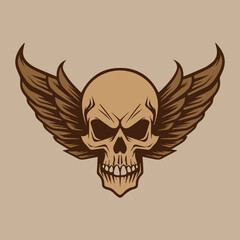 winged skull doodle illustration hand drawn eps vector