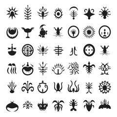 Various sea marine pictograms, glyphs, black and white, logotype glyph black and white silhouettes, and icons.