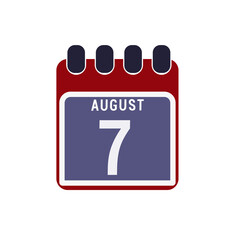 Calendar displaying day 7 of the August - 7th (seventh). Day 7 of month. Illustration