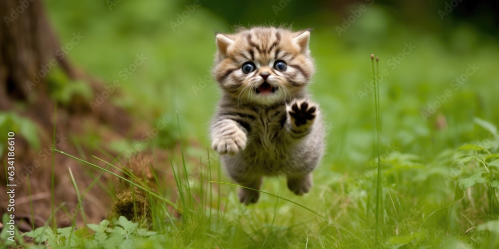 Aufkleber a kitten running through the grass. generative ai image.