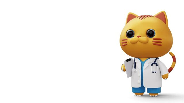 Cute doctor cat, 3d cartoon cat character, 3d rendering