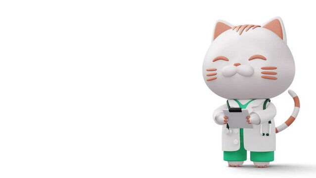 Cute doctor cat, 3d cartoon cat character, 3d rendering