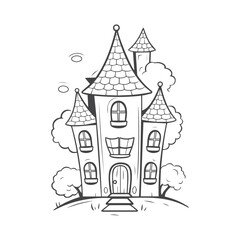 castle house  for coloring book illustration