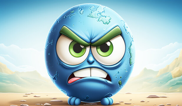 Funny angry planet Earth. AI generated