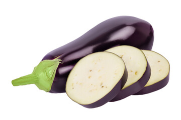 Eggplant or aubergine isolated on white background with  full depth of field