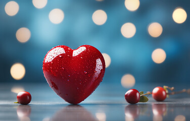 Red heart on blue background. Generative AI