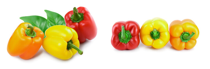 yellow orange and red sweet bell pepper isolated on white background