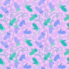 Winter gloves seamless Christmas mittens with snowflakes pattern for wrapping paper and fabrics and linens