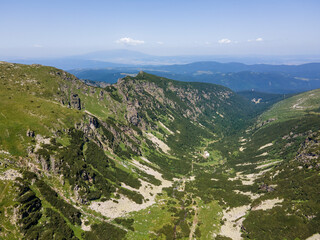 Aerial view of Rila Mountain near Malyovitsa peak, Bulgaria