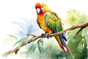 Watercolor portrait of a parrot. Animal illustration. Generative AI.