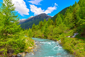 Der Inn-Nebenfluss Susasca in der Nähe vom Flüelapass, Kanton Graubünden (Schweiz)