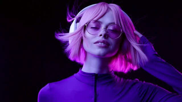 adult, art, audio, banner, beauty, bright, chill, colorful, concept, concert, copy space, cyberpunk, dance, dj, earphone, electronic, emotional, enjoy, fashion, female, festival, future, headset, life