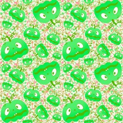 Naklejka premium Cartoon autumn vegetable seamless Halloween pumpkins pattern for wrapping paper and fabrics and kids clothes