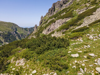 Aerial view of Rila Mountain near Malyovitsa peak, Bulgaria