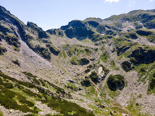 Aerial view of Rila Mountain near Malyovitsa peak, Bulgaria