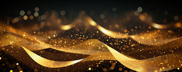 Abstract Gold Wave Stripes Design. Shiny golden moving lines design element with glitter effect on dark background