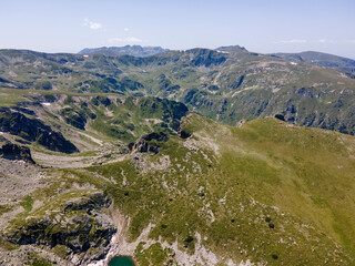 Fototapeta premium Aerial view of Rila Mountain near Malyovitsa peak, Bulgaria