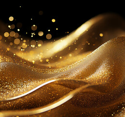 Abstract Gold Wave Stripes Design. Shiny golden moving lines design element with glitter effect on dark background