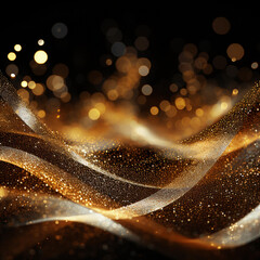 Abstract Gold Wave Stripes Design. Shiny golden moving lines design element with glitter effect on dark background