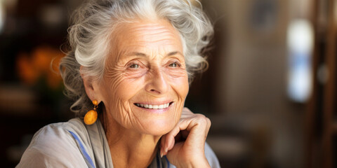 Aged Beauty: Smiling Senior Woman's Cheerful Portrait