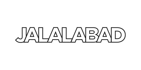 Jalalabad in the Afghanistan emblem. The design features a geometric style, vector illustration with bold typography in a modern font. The graphic slogan lettering.