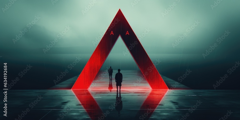 Aufkleber a man standing in front of a red triangle. generative ai image.