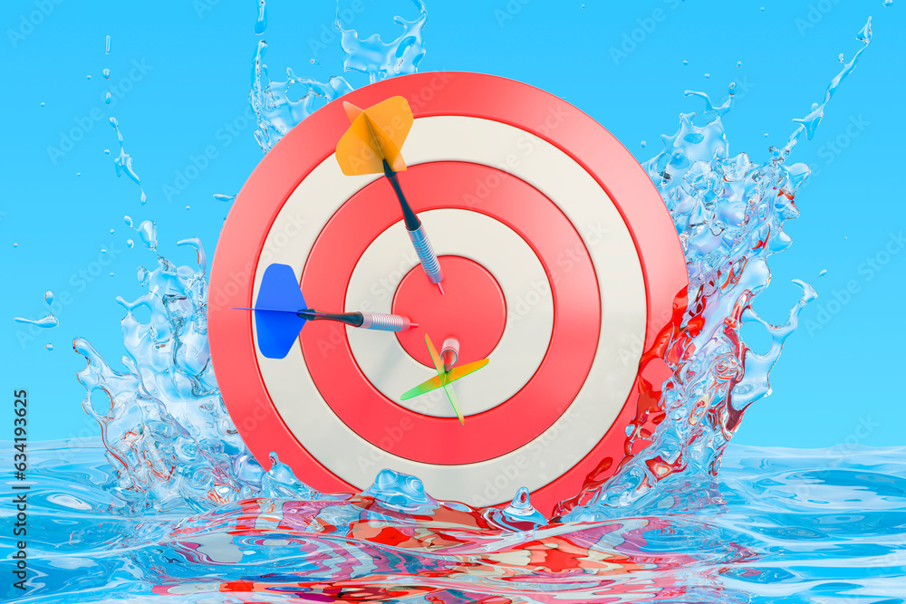 Poster target with arrows with water splashes, 3d rendering