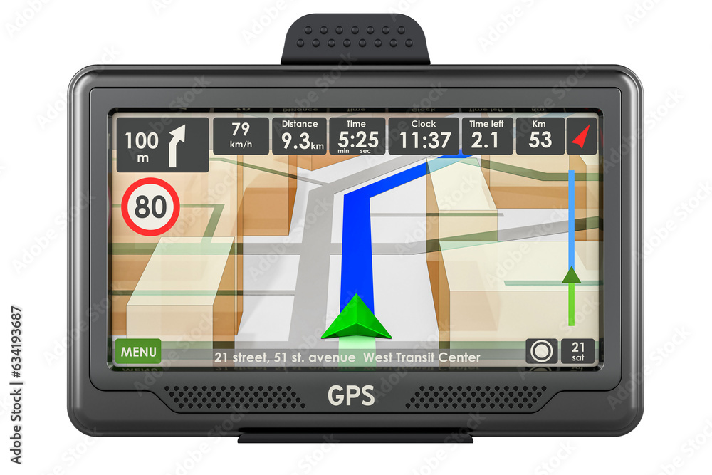 Poster gps navigation device, front view. 3d rendering isolated on transparent background