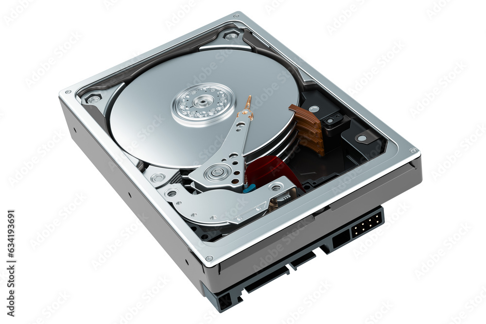 Poster hard disk drive, hdd. 3d rendering isolated on transparent background
