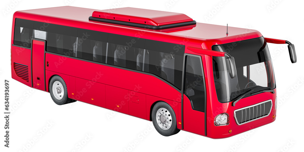 Poster red bus, closeup. 3d rendering isolated on transparent background