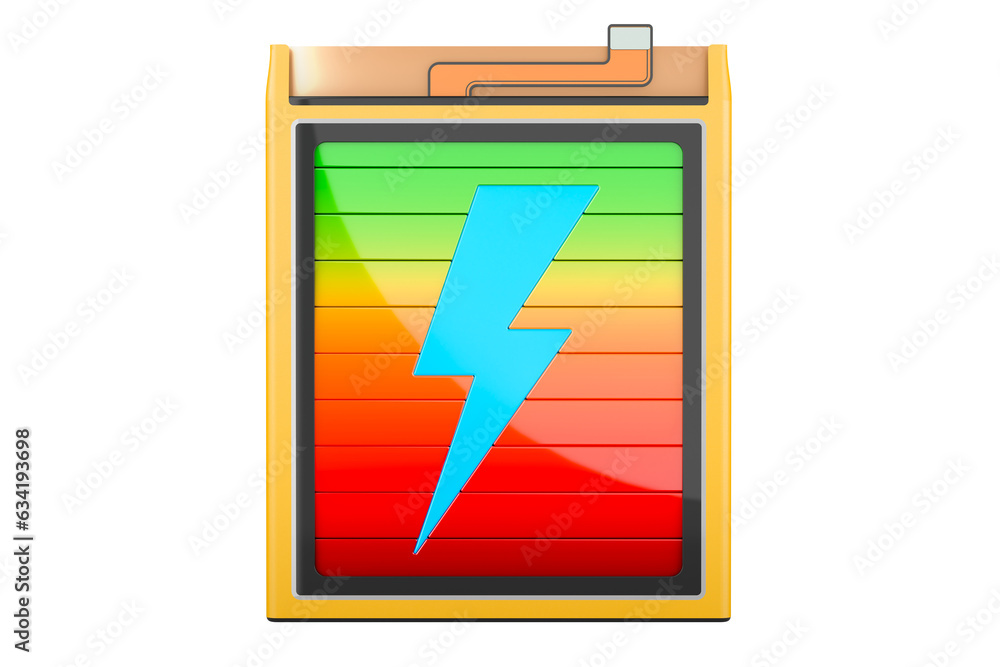 Poster lithium ion cell phone batteries with charge level indicators, 3d rendering isolated on transparent 