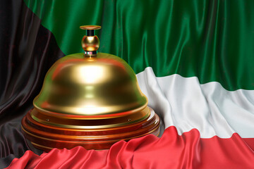 Reception bell on the Kuwaiti flag background, 3D rendering