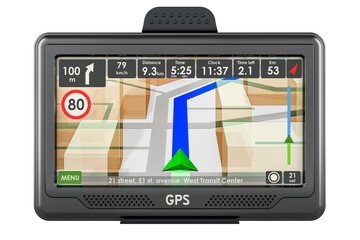 GPS navigation device, front view. 3D rendering isolated on transparent background