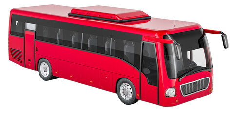 Red bus, closeup. 3D rendering isolated on transparent background © alexlmx