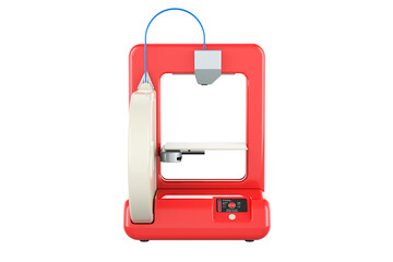 Red 3D printer, 3D rendering isolated on transparent background