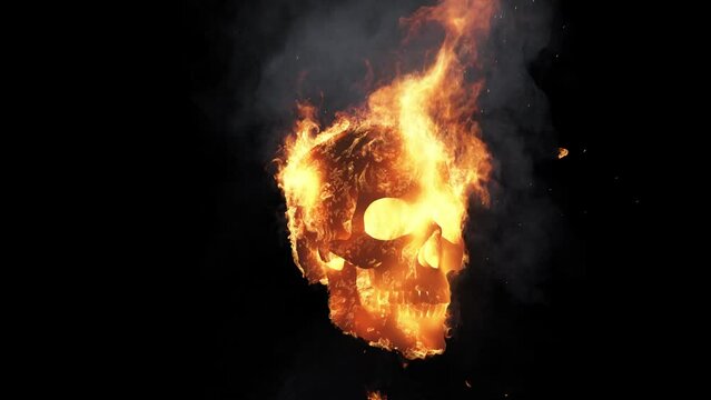 Bright burning skull - fire, flames and smoke - 4K Pro Res