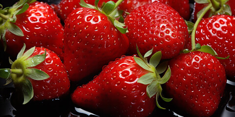 Fresh Red Strawberries with Droplets of Water, Close-Up