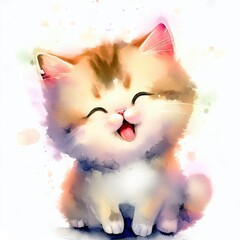 illustration of pretty white kitten very happy