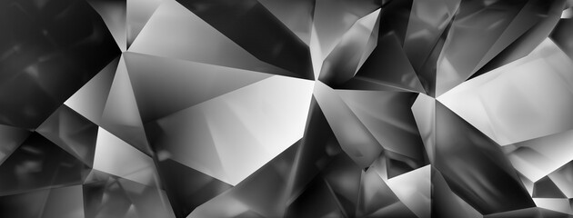 Abstract crystal background in black and gray colors with highlights on the facets and refracting of light
