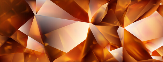 Abstract crystal background in orange colors with highlights on the facets and refracting of light