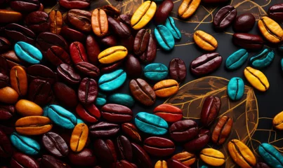 Foto op Canvas Colourful coffee beans, abstract coffee texture, backdrop. AI generated illustration.  © Maroubra Lab