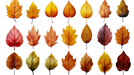 Collection of autumn leaves isolated. PNG with transparent background. Generative AI.