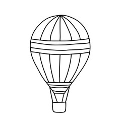 Hot air balloon doodle line art coloring page element. Teaching materials design element.